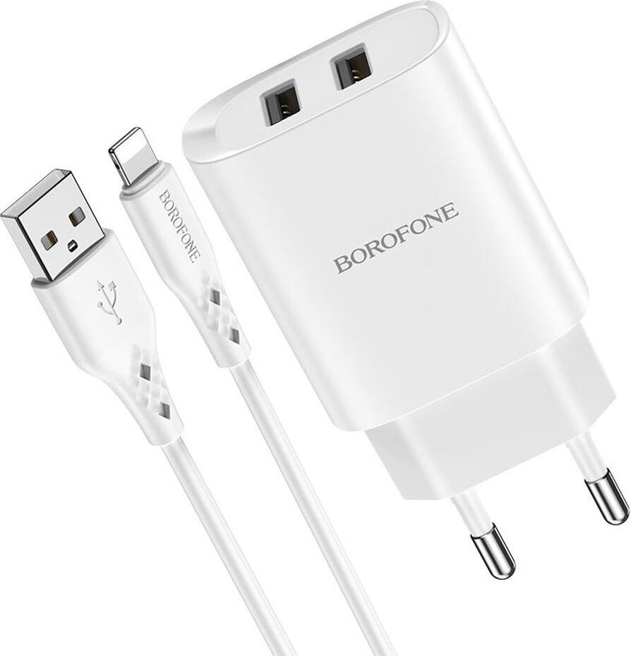 Borofone Wall Charger with Сable USB to Lightning BN2 2xUSB 2.1A, White
