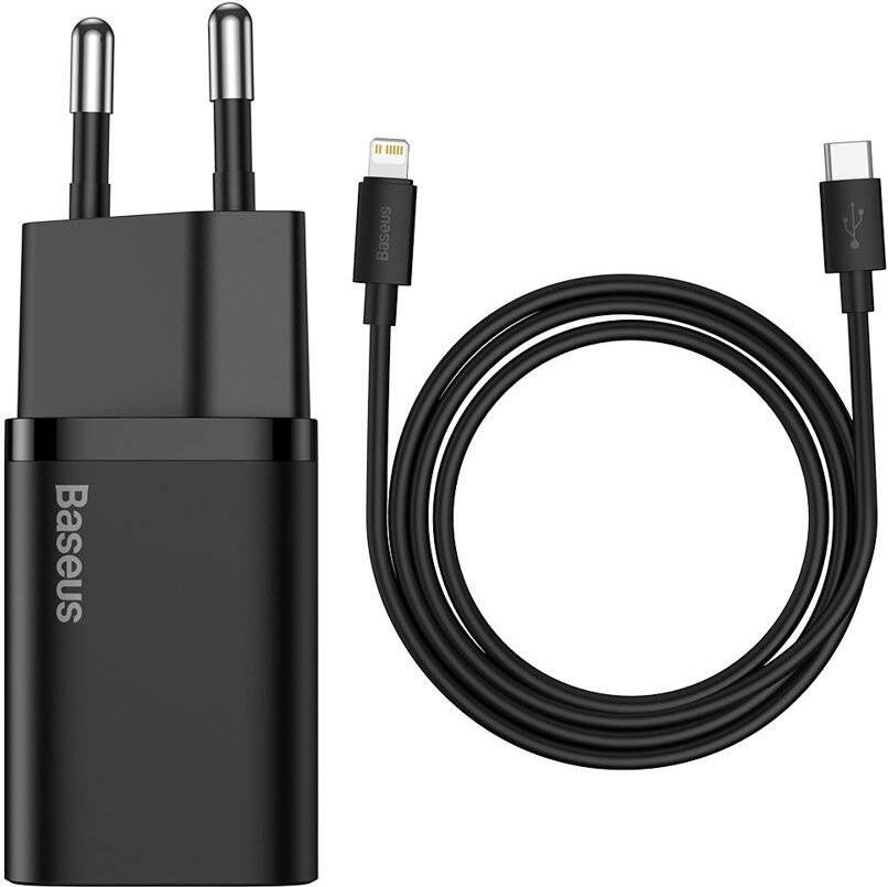 Baseus Super Si Quick Charger Type-C PD3.0 20W （With Baseus Cable Type-C to Lightning 1m）,Black