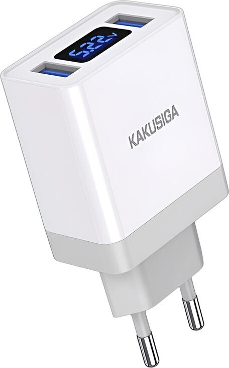 Incarcator de perete KAKU KSC-756 Bangneng 18W Quick Charge 3.0 cu 2 porturi USB Type-A si afisaj digital LED pentru tensiune, Alb