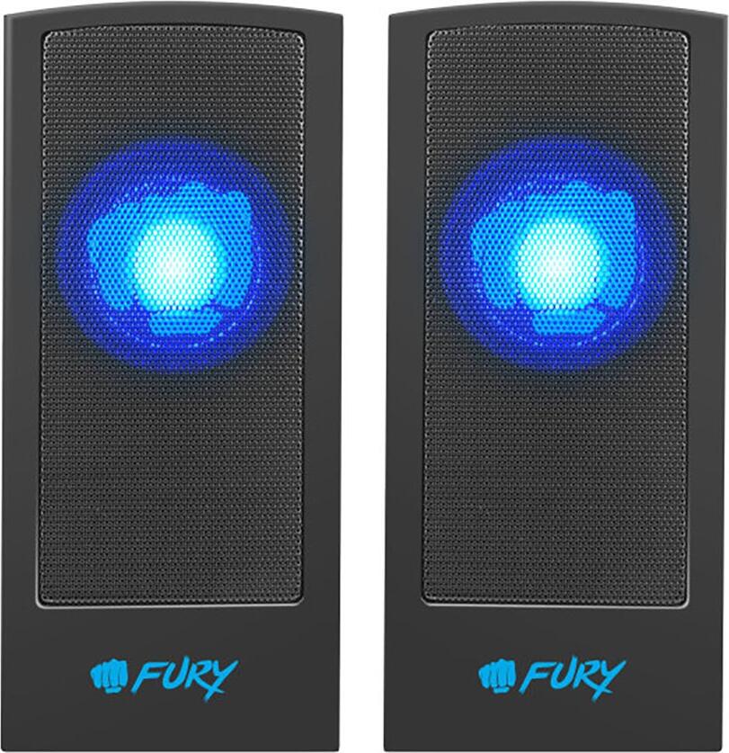 Fury Skyray 2.0 Stereo USB Powered Speakers, 5W RMS, 2" Drivers, Bass Reflex, Blue LED Lighting, In-line Remote, Black ABS Plastic