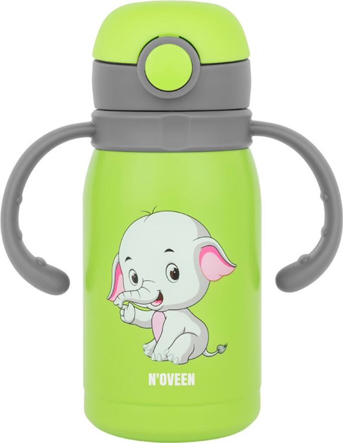 Sticla Termos N'OVEEN TB562 din Otel Inoxid 300ml, Perete Dublu INOX, Izolare Termica 12h Cald/24h Reci, BPA Free, cu Pai, Manere si Curea