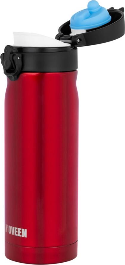 N'OVEEN TB825 Thermal Bottle 400ml, Stainless Steel INOX SS304, Double Wall Vacuum Insulated, BPA Free, 12h Temperature Retention, Red Shiny