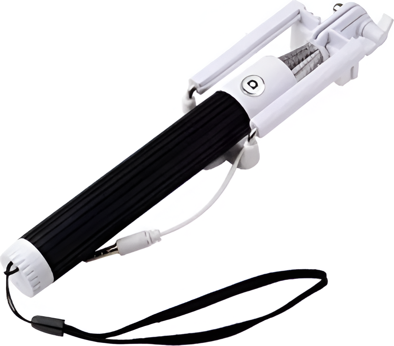 Helmet Wired Selfie Stick 1m, Black-White