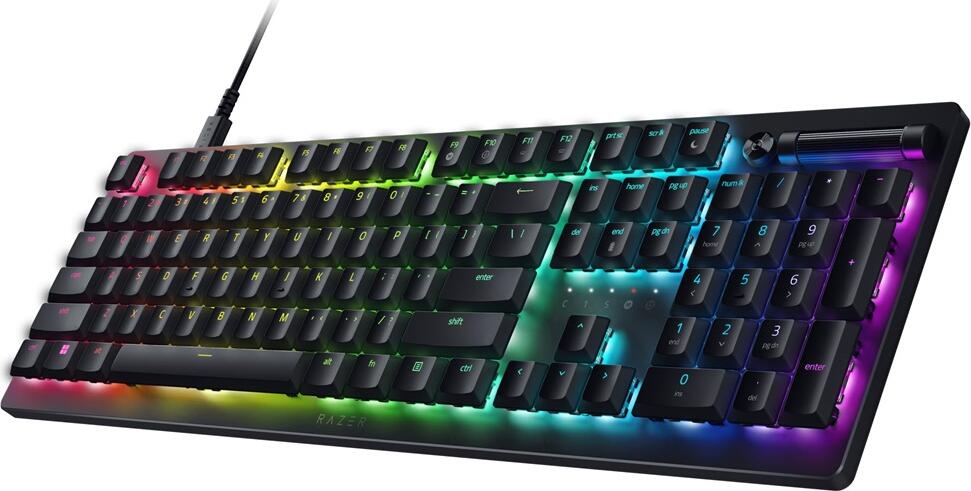 Tastatura Gaming Razer DeathStalker V2 cu Switch-uri Optice Low-Profile, Linear Red, Aluminiu 5052, RGB Chroma per-key, Cablu USB-C, Layout US, Neagra