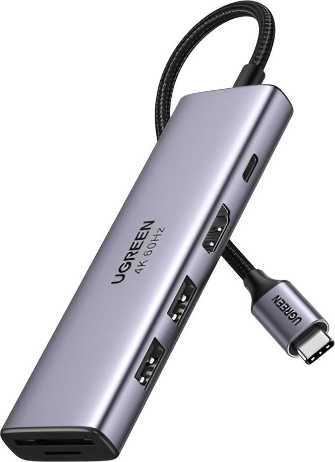 UGREEN HUB 6in1 Type-C 3.0 to 2*USB 3.0 + HDMI + SD/TF + PD 100W CM195, Space Grey