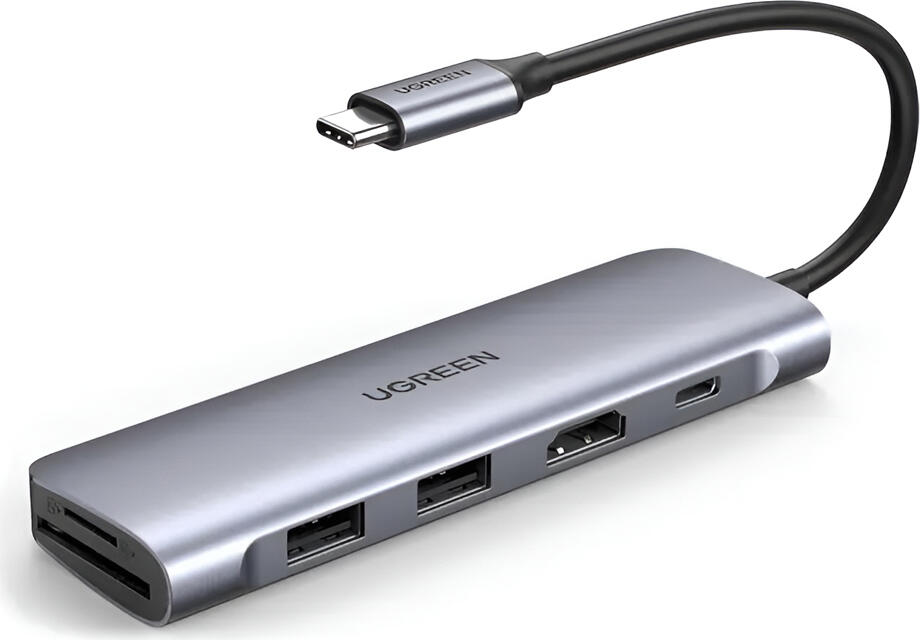 UGREEN CM195 6-in-1 USB-C Hub, HDMI 4K, 2x USB 3.0 5Gbps, SD & TF Card Readers, 100W PD Power Delivery, Anodized Aluminum, Space Grey