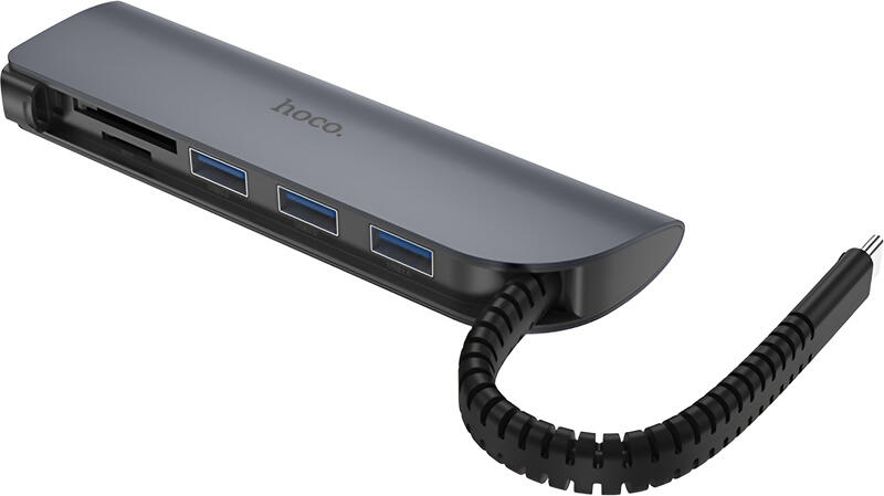 Hoco HUB 5in1 Type-C to 3*USB-A 3.0 + SD/ TF, HB17 Easy Connect, Black