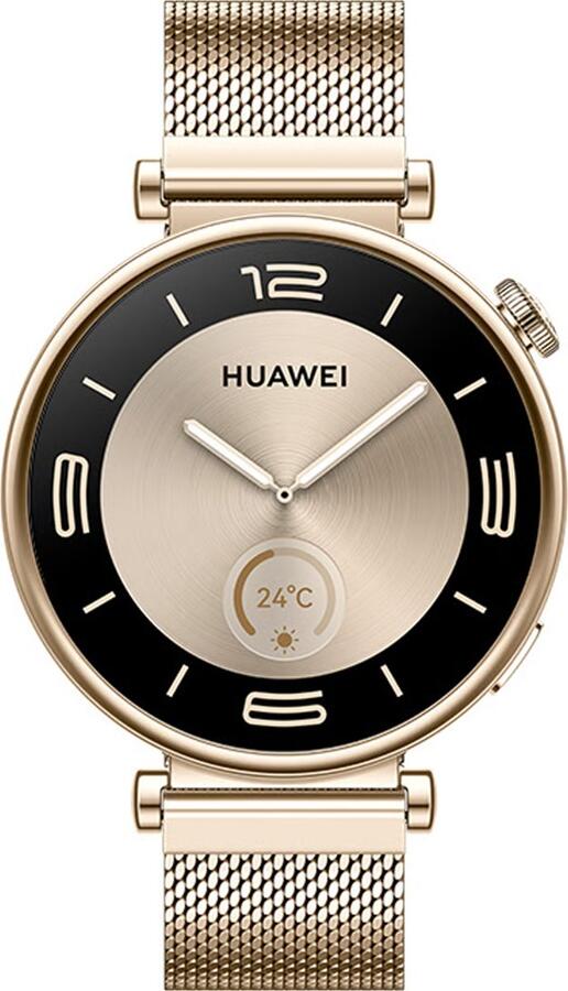 Smartwatch Huawei Watch GT 4, Ecran AMOLED 1.32 inch, Carcasă Oțel Inoxidabil, Curea Milanese Auriu, Monitorizare Sănătate și Somn, Rezistență Apă 5 ATM