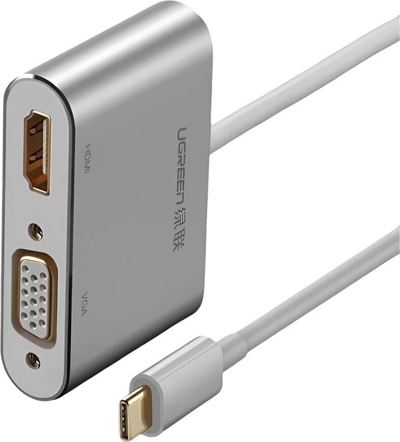 UGREEN Adapter USB-C to HDMI 4K@30Hz + VGA 1080p@60Hz (simultaneously use) with PD | CM162, Silver