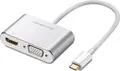 Adaptor UGREEN CM162 USB-C la HDMI VGA cu Incarcare PD 100W, Iesire Duala HDMI 4K si VGA 1080p Mod Mirror, Carcasa Aluminiu, Argintiu