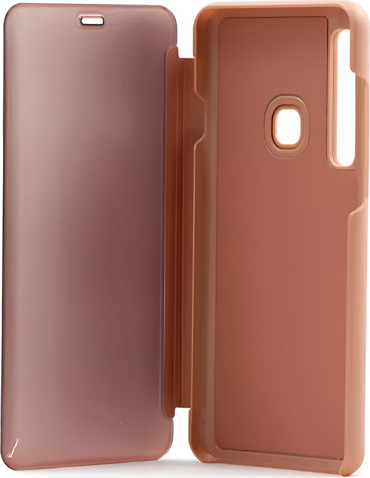Helmet Mirror Flip Case for Samsung Galaxy A9 2018, TPU Shockproof Wallet Cover with Semi-Transparent Glossy Front and Landscape Viewing Stand