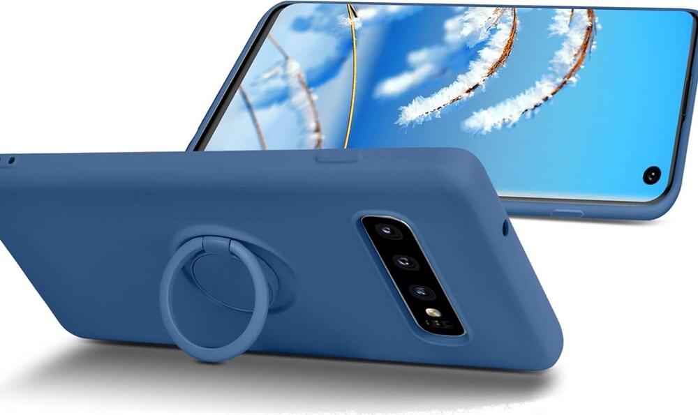 Liquid Silicone Case for Samsung Galaxy S10E 5.8", Shockproof Protective Cover with Integrated Ring Holder, Dust Resistant Anti-Scratch Shell
