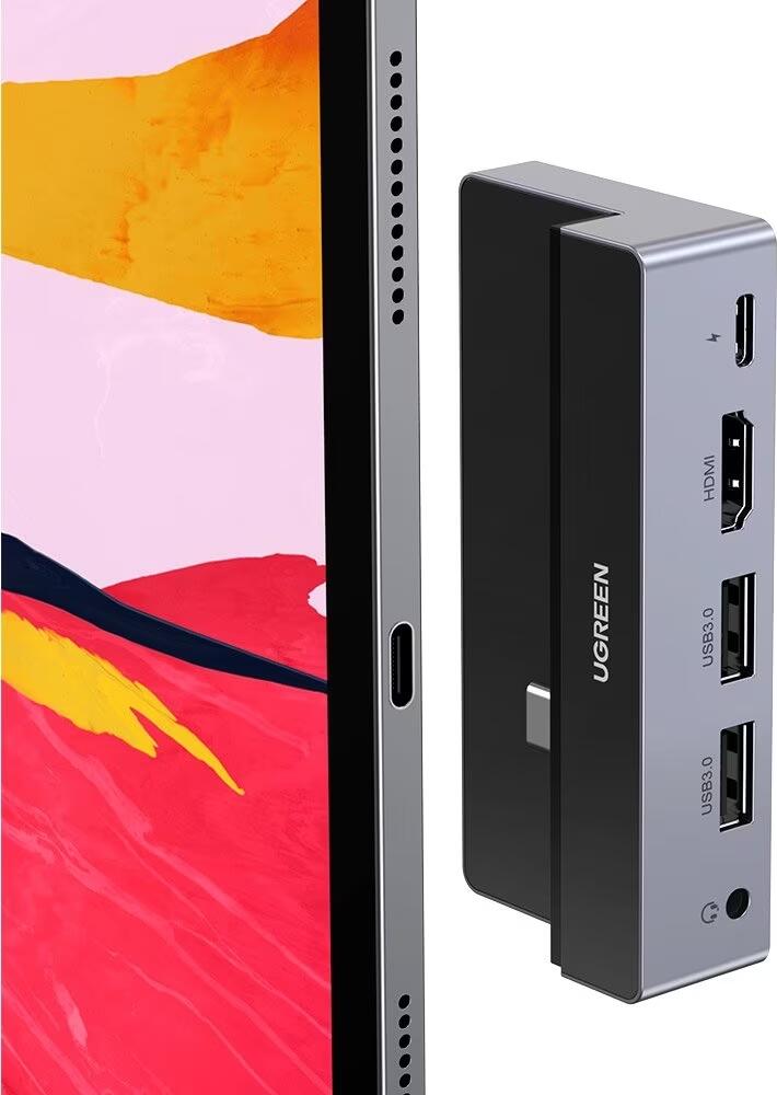 Hub USB-C UGREEN CM317 5-in-1, HDMI 4K@60Hz, Power Delivery PD 100W, 2x USB 3.0 5Gbps, Jack Audio 3.5mm, Aluminiu pentru iPad Pro MacBook Chromebook