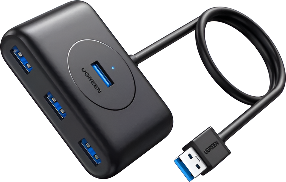 UGREEN CR113 USB 3.0 Hub, 4-Port USB 3.2 Gen 1 Splitter 5Gbps Data Transfer, Type-A to Type-C Adapter, External Power Port for HDD, 1m Cable, Black