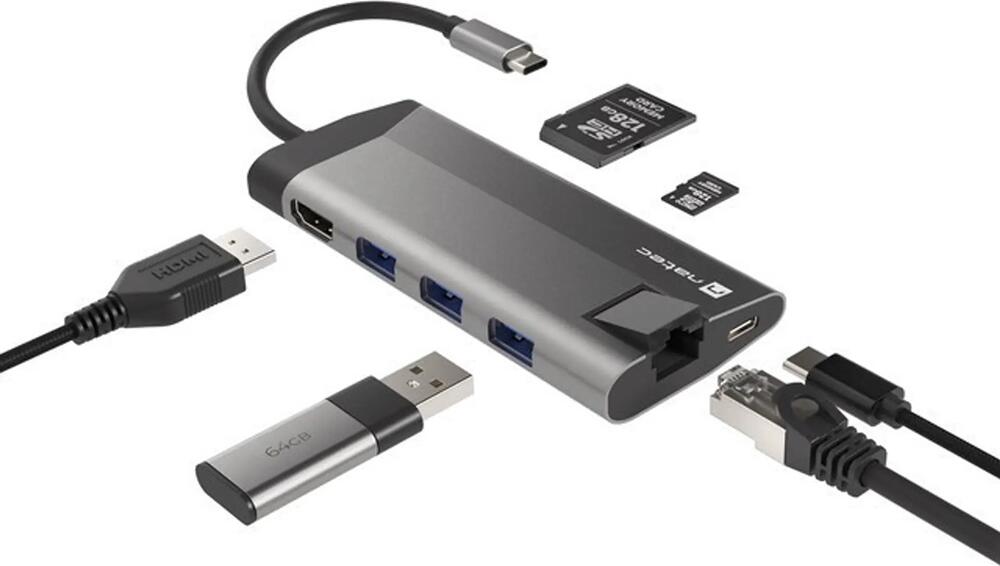 Natec Fowler Plus Hub Usb-c Multiport Adapter 8 In 1, Usb 3.0 3x, Hdmi 4k, Usb-c Pd, Rj45, Sd, Micro