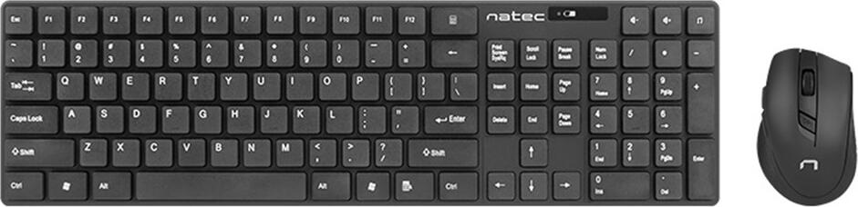 Natec Stingray Wireless Keyboard and Mouse Combo, Slim Low-Profile Chocolate Keys with PU Coating, Optical Mouse 1600 DPI, Single USB Nano Receiver, Black