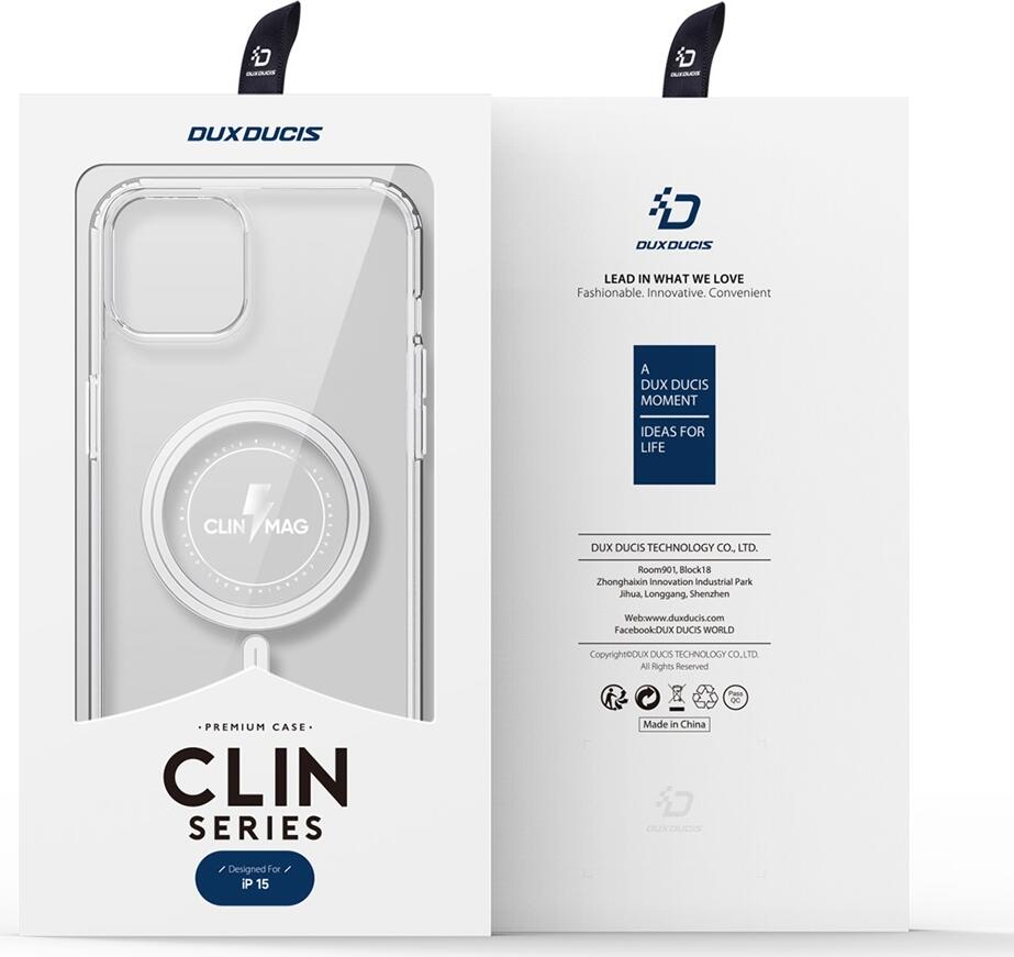 Dux Ducis Clin Mag Case for Apple iPhone 15 Plus, Clear TPU PC Transparent Cover with Integrated Magnetic Ring for MagSafe, Air-Cushion Drop Protection