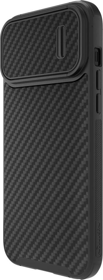 Чехол Nillkin Synthetic Fiber S для iPhone 14 Pro, противоударный из углеродного волокна и TPU, со сдвижной шторкой камеры и противоскользящими полосами