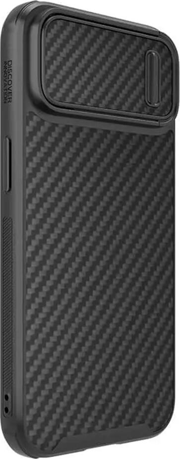 Чехол Nillkin Synthetic Fiber S для iPhone 15 Plus, iPhone 14 Plus - Противоударный кейс из углеродного волокна и TPU с задвижкой камеры, черный