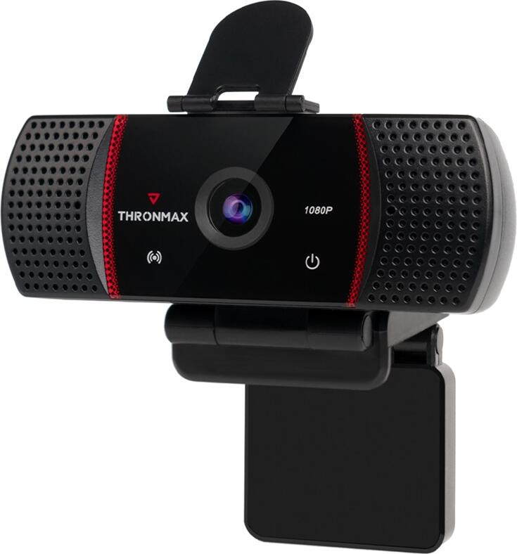 Thronmax Stream Go X1 Webcam, Full HD 1080p 30fps, 105° Wide Angle, Autofocus, Dual Noise-Reducing Mics, HDR, Privacy Shutter, Tripod, USB, Windows Mac