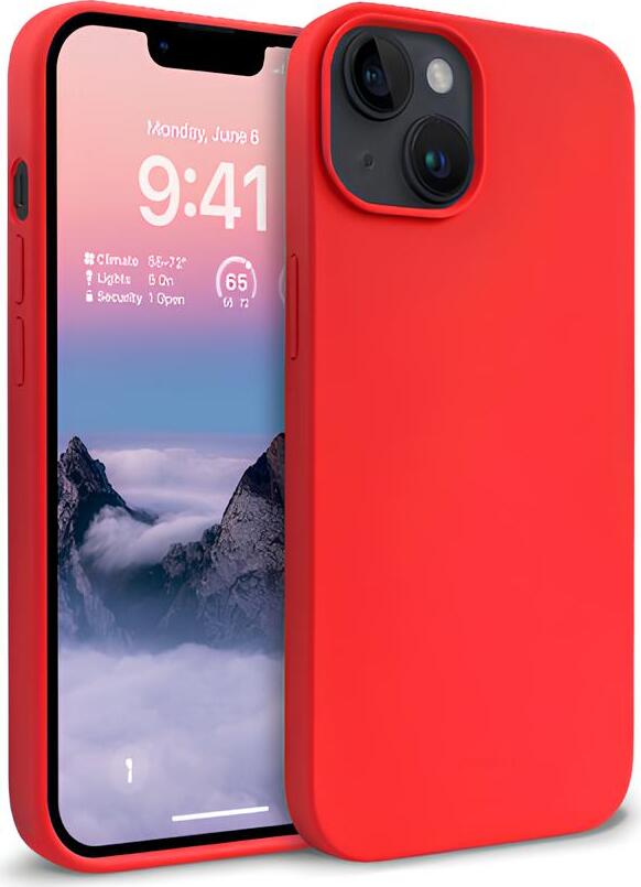 Helmet Case for iPhone 15 Plus and 14 Plus, 6.7 inch Liquid Silicone Shockproof Cover with Grid Texture Grip and Raised Camera Protection HMTCSIP14PLRD