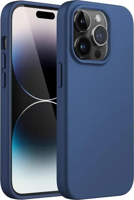 Защитный чехол Helmet для Apple iPhone 14 Pro, синий полноразмерный силиконовый кейс Soft Touch с приподнятым бортом для защиты линз камеры