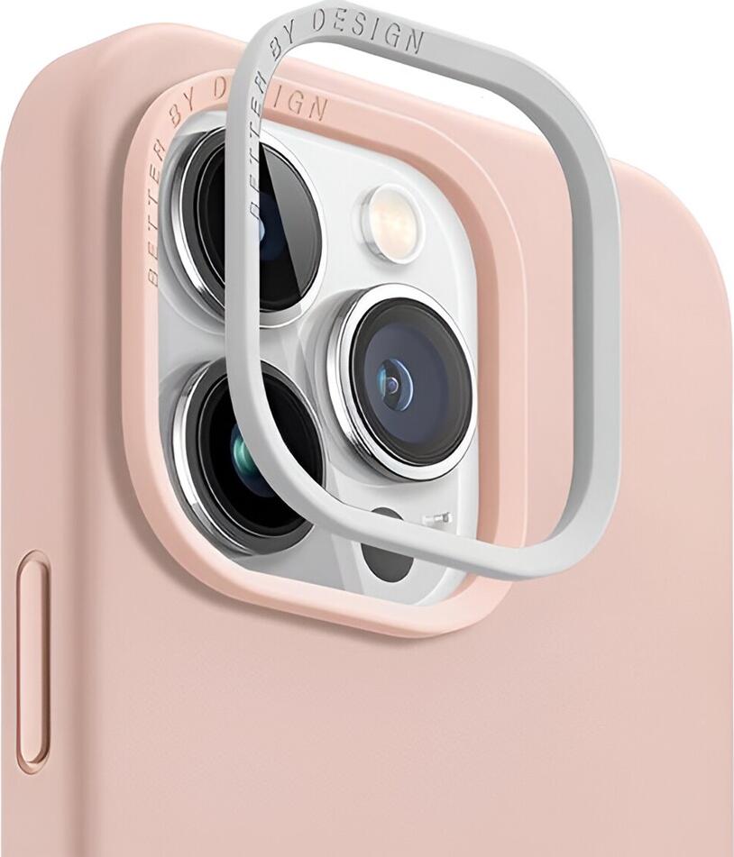 UNIQ Lino Hue Hybrid Case for iPhone 15 Pro, Pink, Liquid Silicone and Microfibre, MagClick Magnetic Wireless Charging, Interchangeable Camera Bezels