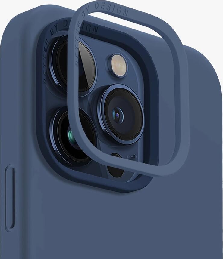 UNIQ Lino Hue Hybrid Case for iPhone 15 Pro, Blue, Liquid Silicone and Microfibre, MagClick Magnetic Wireless Charging, Interchangeable Camera Bezels