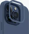 UNIQ Lino Hue Hybrid Case for iPhone 15 Pro, Blue, Liquid Silicone and Microfibre, MagClick Magnetic Wireless Charging, Interchangeable Camera Bezels