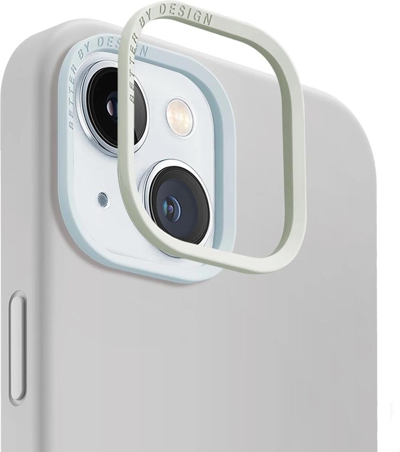 Чехол UNIQ Lino Hue Hybrid из жидкого силикона для Apple iPhone 15, цвет серый, магнитная беспроводная зарядка MagClick, подкладка из микрофибры, защита камеры