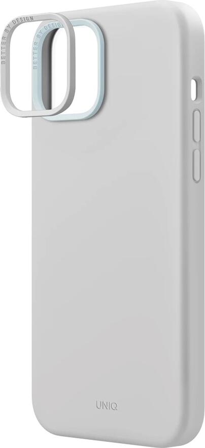 Чехол UNIQ Lino Hue Hybrid из жидкого силикона для Apple iPhone 15, цвет серый, магнитная беспроводная зарядка MagClick, подкладка из микрофибры, защита камеры