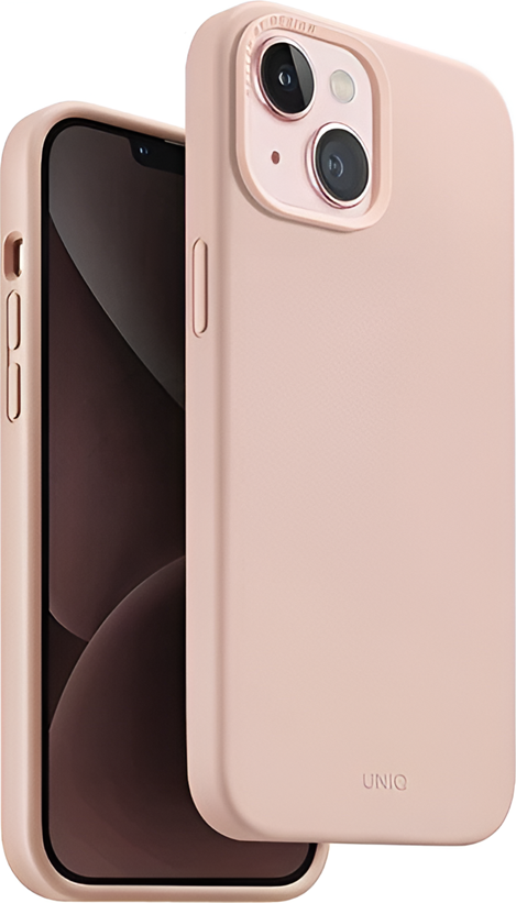 Husa UNIQ Lino Hue Hybrid din Silicon pentru Apple iPhone 15, Roz, Incarcare Wireless Magnetica MagClick, Silicon Lichid cu Captusala din Microfibra