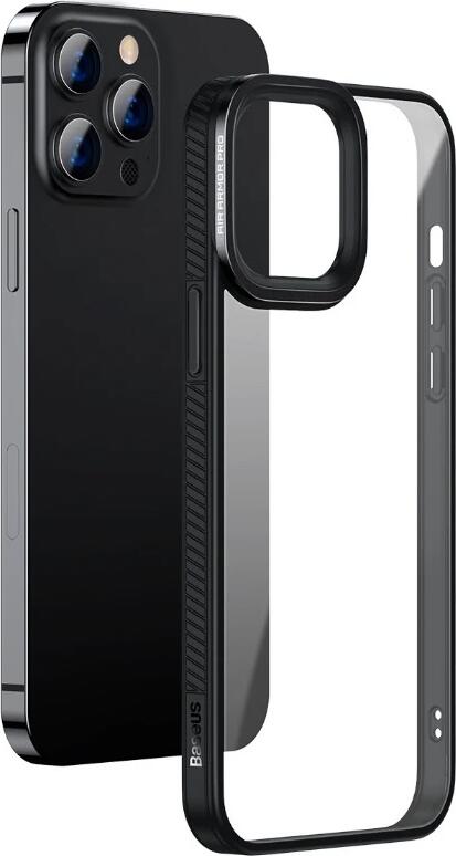 Baseus Air Armor Pro Crystal Case for iPhone 13 Pro, Black, MagSafe Compatible, Shockproof TPU Bumper and PC Back, 3-Layer Camera Protection, Anti-Slip Grip