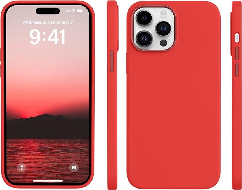 Husa Helmet Case Roșu pentru iPhone 14 Pro Max 6.7", Protectie Shockproof din Silicon Lichid, Textura Grid Anti-Alunecare, Finisaj Mat, Rezistenta la Praf