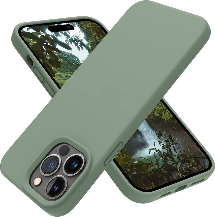 Husa Helmet Case Verde pentru iPhone 14 Pro Max 6.7", Protectie Shockproof din Silicon Lichid, Textura Grid Anti-Alunecare, Finisaj Mat, Rezistenta la Praf