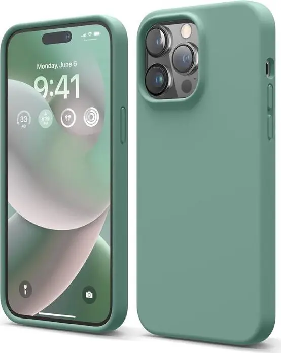 Husa Helmet Case Verde pentru iPhone 14 Pro Max 6.7", Protectie Shockproof din Silicon Lichid, Textura Grid Anti-Alunecare, Finisaj Mat, Rezistenta la Praf