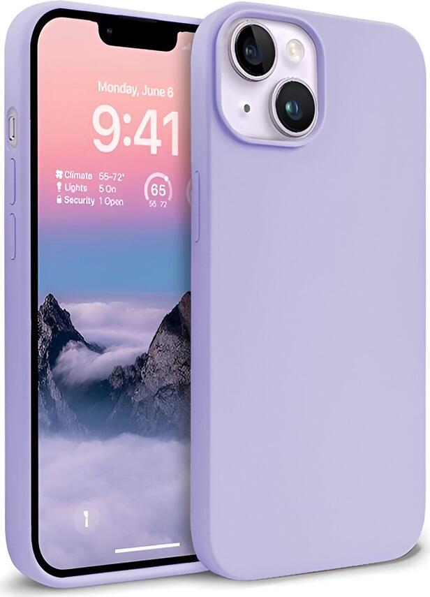 Husa Helmet Case din Silicon Lichid pentru iPhone 15 Plus si 14 Plus, 6.7 inch, Lila, Protectie Shockproof cu Textura Grid Mate si Margini Ridicate