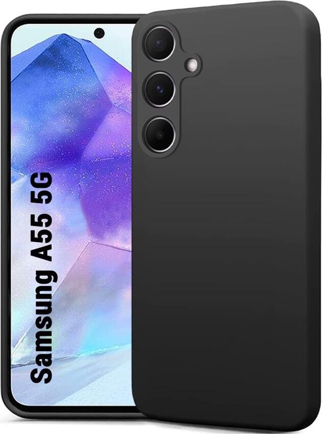WOO Case for Samsung Galaxy A55 5G Liquid Silicone Protective Cover, Black, with Precise Cutouts and Basic Discreet Design