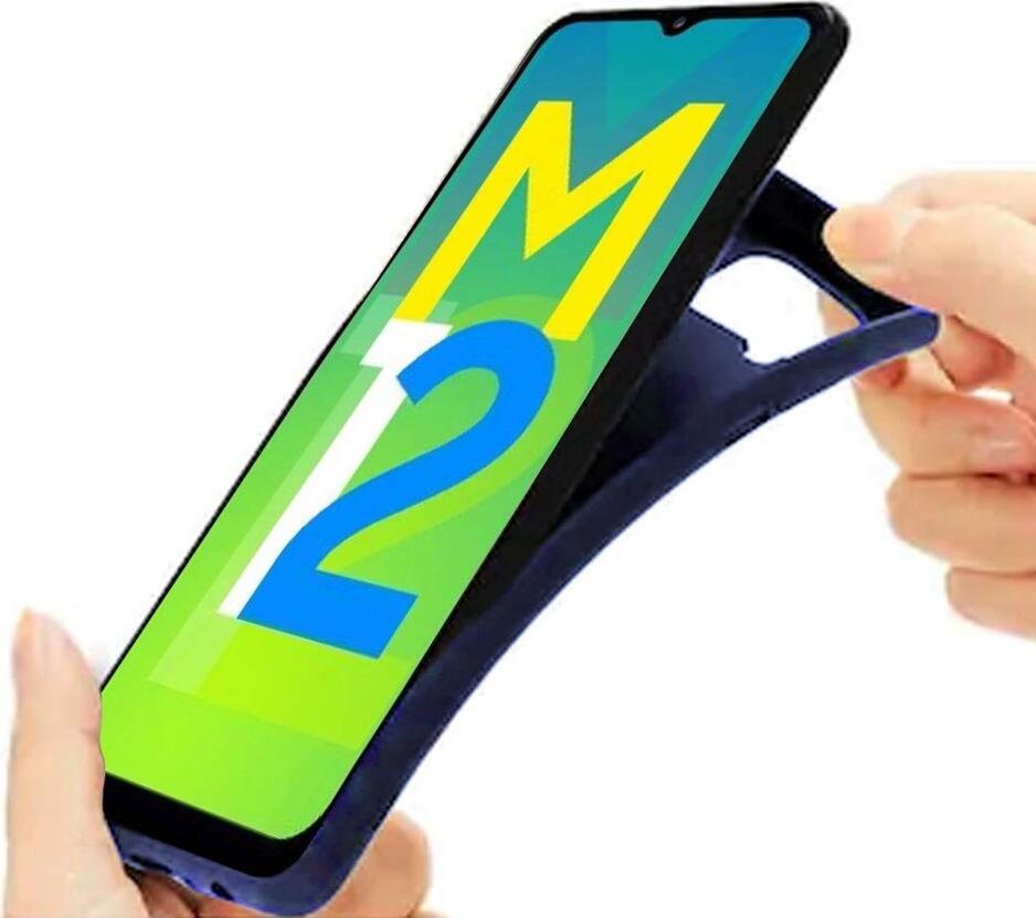 Husa Helmet Case pentru Samsung Galaxy M12 4G, Albastru Transparenta din TPU Flexibil, Protectie Shockproof si Anti-Zgarituri, Design Minimalist cu Margini Ridicate