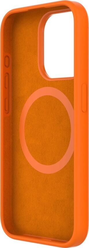 Helmet Liquid Silicone Case for Apple iPhone 14 Pro, Orange, MagSafe Compatible Protective Cover with Microfiber Lining and Raised Camera Protection