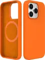 Helmet Liquid Silicone Case for Apple iPhone 14 Pro, Orange, MagSafe Compatible Protective Cover with Microfiber Lining and Raised Camera Protection