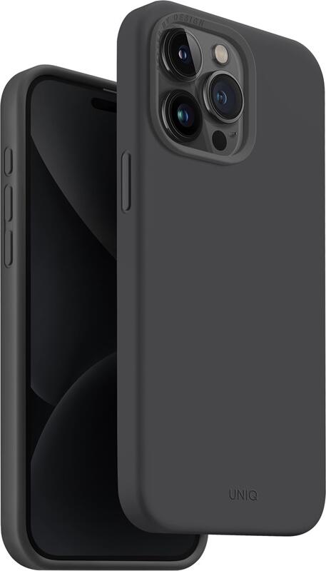 Husa Uniq Lino Hue MagClick pentru Apple iPhone 15 Pro Max, Negru, Strat Dublu Hibrid din Silicon Lichid cu Captusala din Microfibra, Incarcare Magnetica