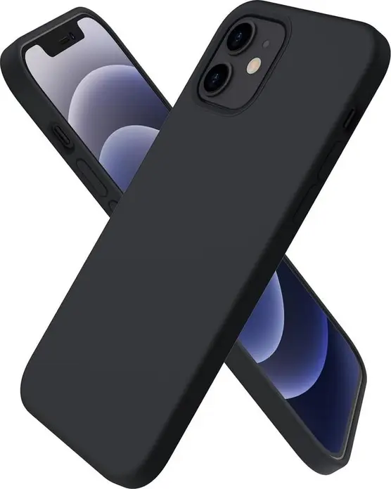 Black Helmet Case Liquid Silicone Protective Cover for iPhone 12 Mini (5.4"), MagSafe Compatible Shockproof Case with Microfiber Lining and Grip Texture