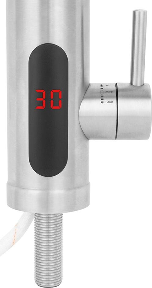 N'oveen IWH560 Instant Electric Water Heater Faucet, Stainless Steel Inox 304, LED Digital Display, 3000-3600W, Tabletop Sink Mounting, Grey