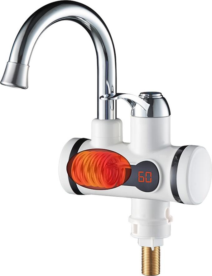 N'OVEEN IWH360 Electric Instant Water Heater Heating Faucet, 3600W, Digital LED Display, IPX4 Waterproof, Steel, White, with Rigid and Flexible Spouts