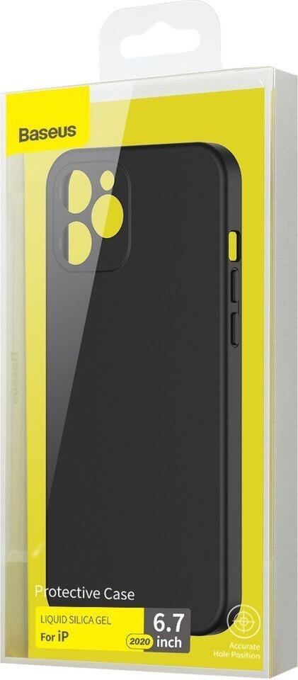 Husa Baseus din Gel de Silicon Lichid pentru iPhone 12 Pro Max, 6.7 inch, Protectie Shock-Resistant Mate, Culoare Negru, Anti-Amprente si Praf cu Margini Ridicate
