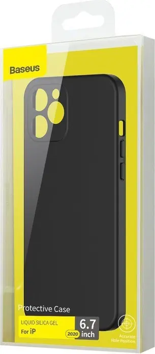 Husa Baseus din Gel de Silicon Lichid pentru iPhone 12 Pro Max, 6.7 inch, Protectie Shock-Resistant Mate, Culoare Negru, Anti-Amprente si Praf cu Margini Ridicate