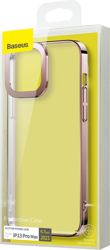 Baseus Glitter Protective Case for iPhone 13 Pro Max 6.7", Polycarbonate Clear Back with Galvanic Bumper, Shock-Resistant Anti-Fingerprint Cover