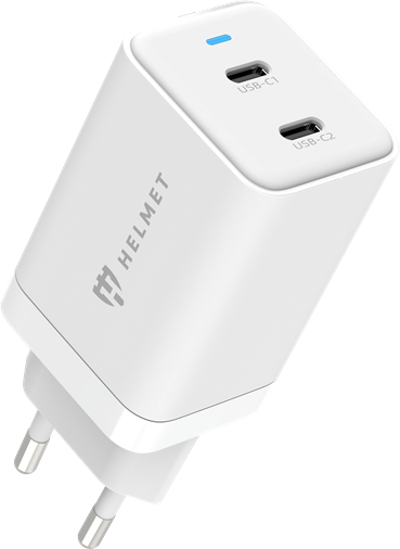 Helmet GaN Wall Charger 45W Fast Charger with 2 USB-C and USB-A Ports, EU Plug, Gallium Nitride Technology, White