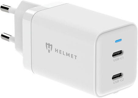 Helmet Wall Charger GaN 2*Type-C 45W 6A, White